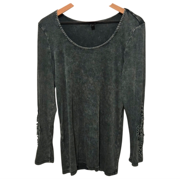 Torrid Cotton Modal Scoop Neck Ribbed Crochet Long Sleeve Top Size 2 - Picture 2 of 8